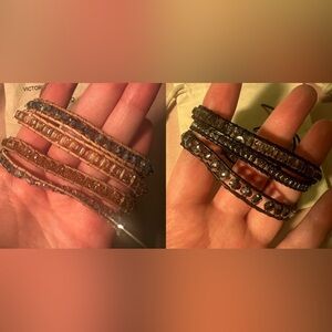 Set of two Victoria Emerson wrap blue and pink crystal bracelet + black